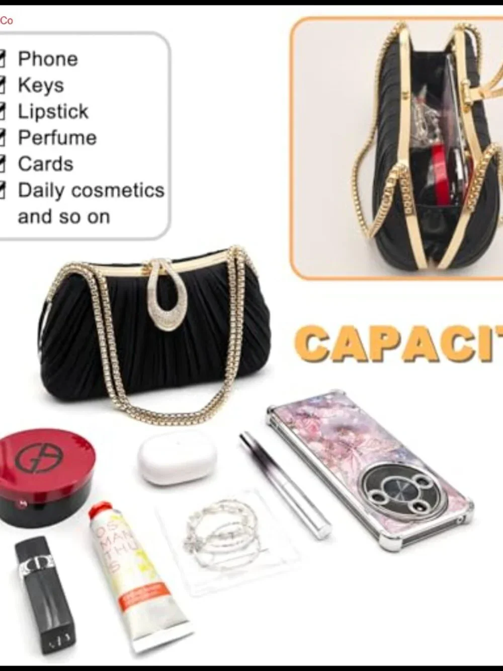 Satin Evening Clutch Purses for Women Elegant Formal Small Shoulder Bag